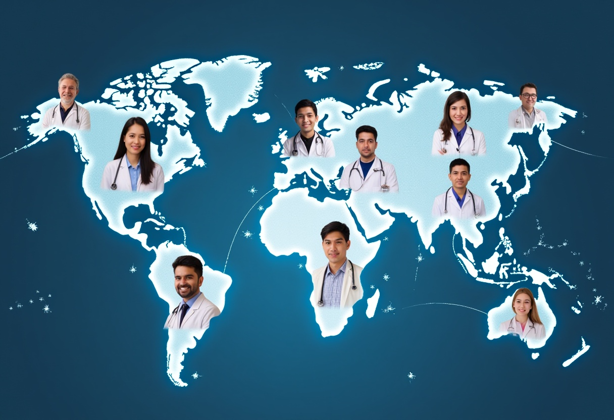map with doctors connected globally