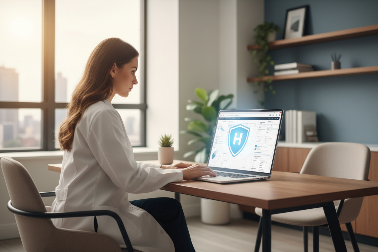 modern-clinic-office-clinician-at-desk-reviewing